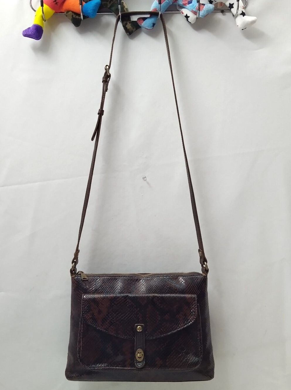 Patricia Nash Multicolor Leather Snakeskin Embossed Pockets Crossbody Bag